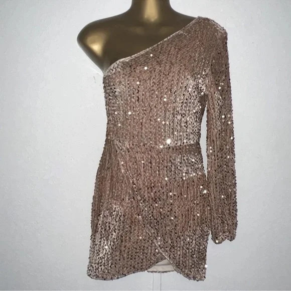 rose gold one sleeve dress Chic and Holland AR330297